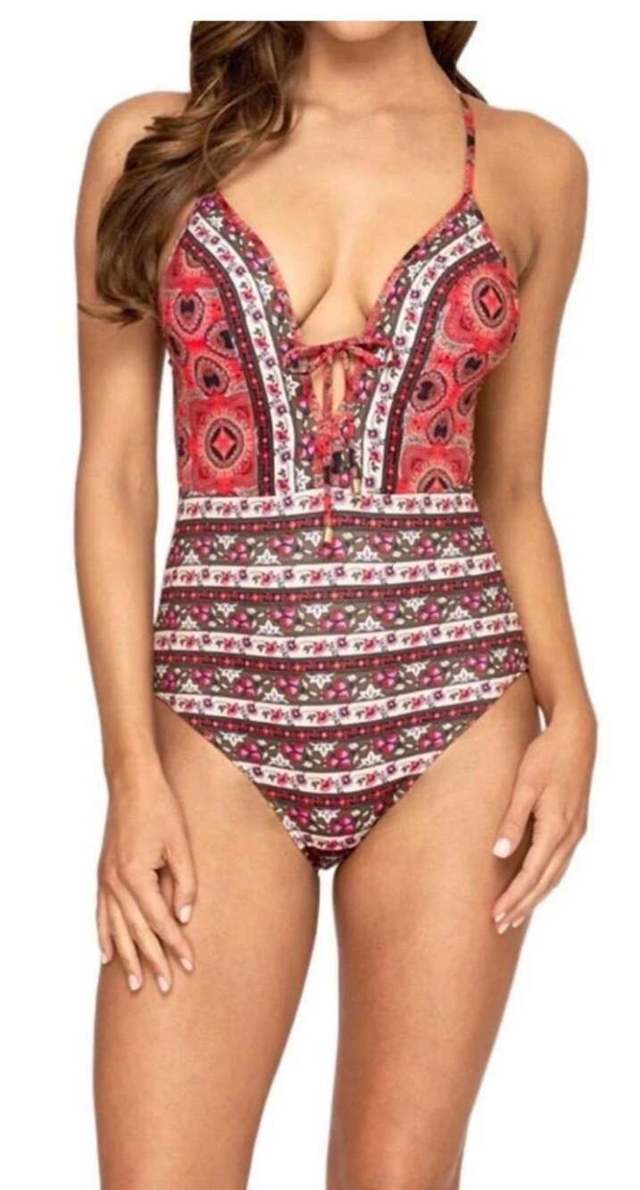 Jets by Jessika Allen Plunge V-Neck One Piece Swimsuit Arabian Spice Size 6 - Picture 1 of 8